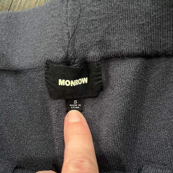 Monrow Pants Women’s Small Blue Soft Knit Flare Ankle Slit Athleisure Elastic - Picture 2 of 6